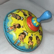 Rare Vintage Ohio Art 10 Little Indians Tin Litho Metal Toy Spinning Top Works