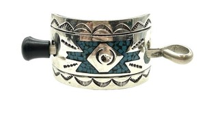 Vintage Native American J NEZZIE Navajo Turquoise Chip Inlay Hair Barrette