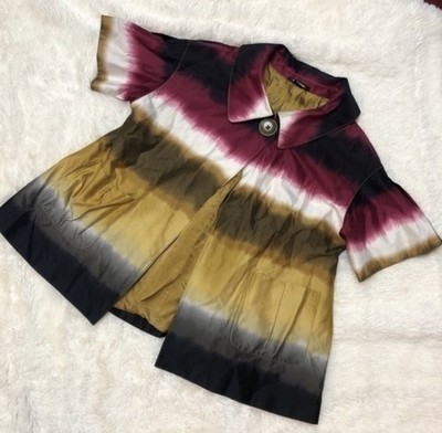 ELLEN TRACY Water Color Cape Jacket Coat Multi Color Purple Gold Size M Lined
