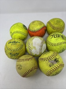 Lot Of 8 Used Practice 12” Softballs Various Brands One Smaller Practice