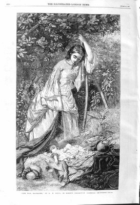 Original alter antiker Druck 1862 Jahrmarkt Heumacher Hicks Mutter kleines Mädchen Landwirtschaft