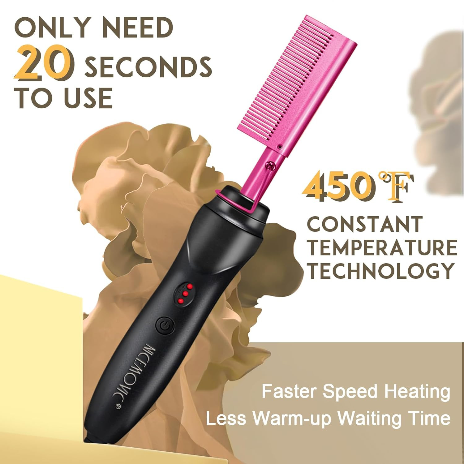 Ceramic Heating Hair Straightener Comb - Hot Pressing Brush for Natural Black Ha
