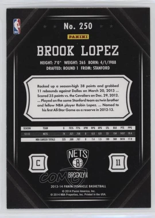 2013-14 Panini Pinnacle Red Artist Proof Brook Lopez #250 - Image 2 of 2
