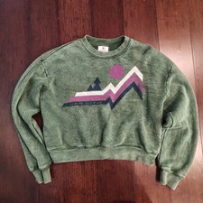 SUNDRY Alpine Ski Club Cropped Sweatshirt Size 0 XS Green Acid Wash USA Made