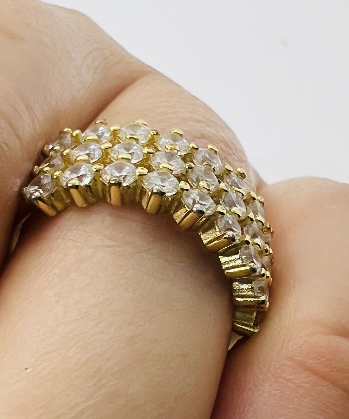 Sterling Silver Statement Ring Triple Row Clear G… - image 7