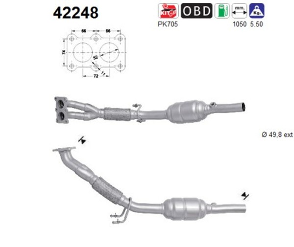 Katalysator As 42248 FüR Vw Golf 5 Variant 1K5 6 5K1 1K1 AJ5 Touran 1T1 1T2 3 A3-image