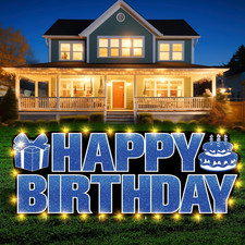 Large Happy Birthday Yard Sign with Stakes,Glow Blue Happy Birthday Decorations