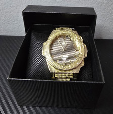 Techno Pavé Quartz Analog Gold Tone SS Brace...