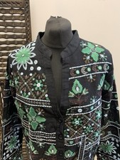 Zara Black Green Embroidered Jacket Kaftan Shirt - Size Large Embellished