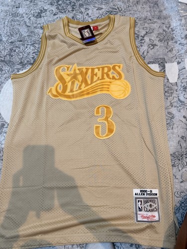 Mitchell & Ness Allen Iverson Philadelphia 76ers #3 NBA Jersey Gold Men’s L
