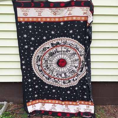 Vtg Gypsy Rose Tapestry Zodiac Celestial Sun Moon Star 75x54'' Y2K Aztec Western 