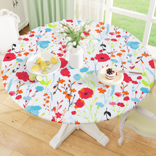 Misaya round Fitted Tablecloth with Elastic Edge, 100 Waterproof Oil Proof Plas