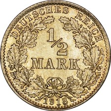 Germany, Empire, 1/2 Mark - 1918D