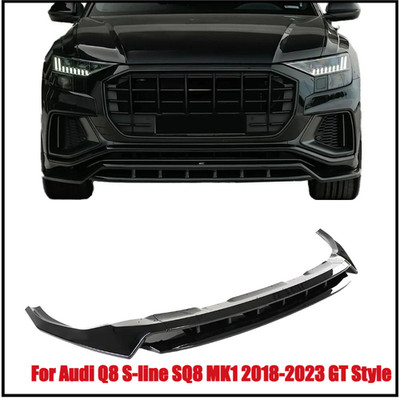 For Audi Q8 S-line SQ8 MK1 2018-2023 GT Style Front Bumper Lip Kits Glossy Black