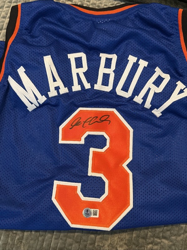 New York Knicks Stephon Marbury Signed Blue Jersey Beckett Witness