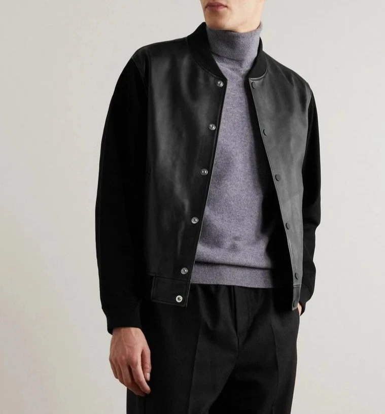 Men's Black Leather Bomber Jacket Casual Slim Fit Streetwear Coat S M L XL 2XL