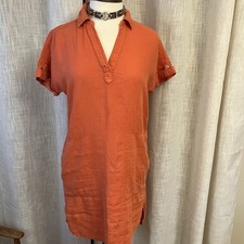 H by Halston Coral Linen Dropped Sleeve Shift Dress M Nautical Beachy Minamalist