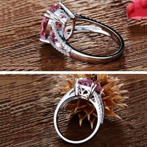 4.80Ct Pink Cushion Cut Lab-Created Diamond Amazing Engagement Ring 14K W/Gold - Picture 5 of 6