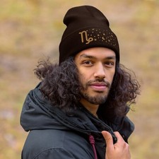 Capricorn in the Stars Knit Beanie - Cozy Knit Hat Brown