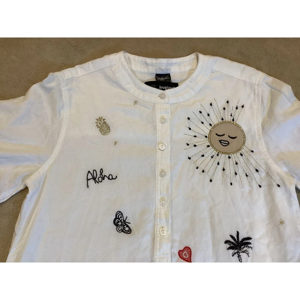 Desigual White Tunic Shirt, 6 button enclosure, Embroidered, Girl's Size 11/12 - Image 4 of 4