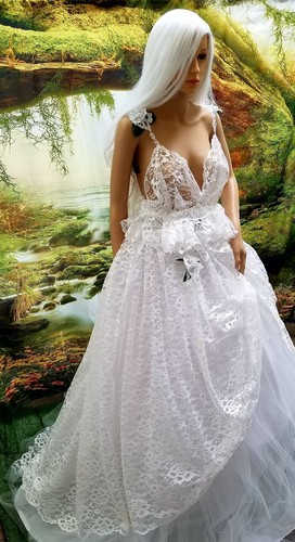SAMPLE GOWN - EDEN White Lace Backless Boho Garden Nymph Bridal Wedding Ballgown - Picture 7 of 12