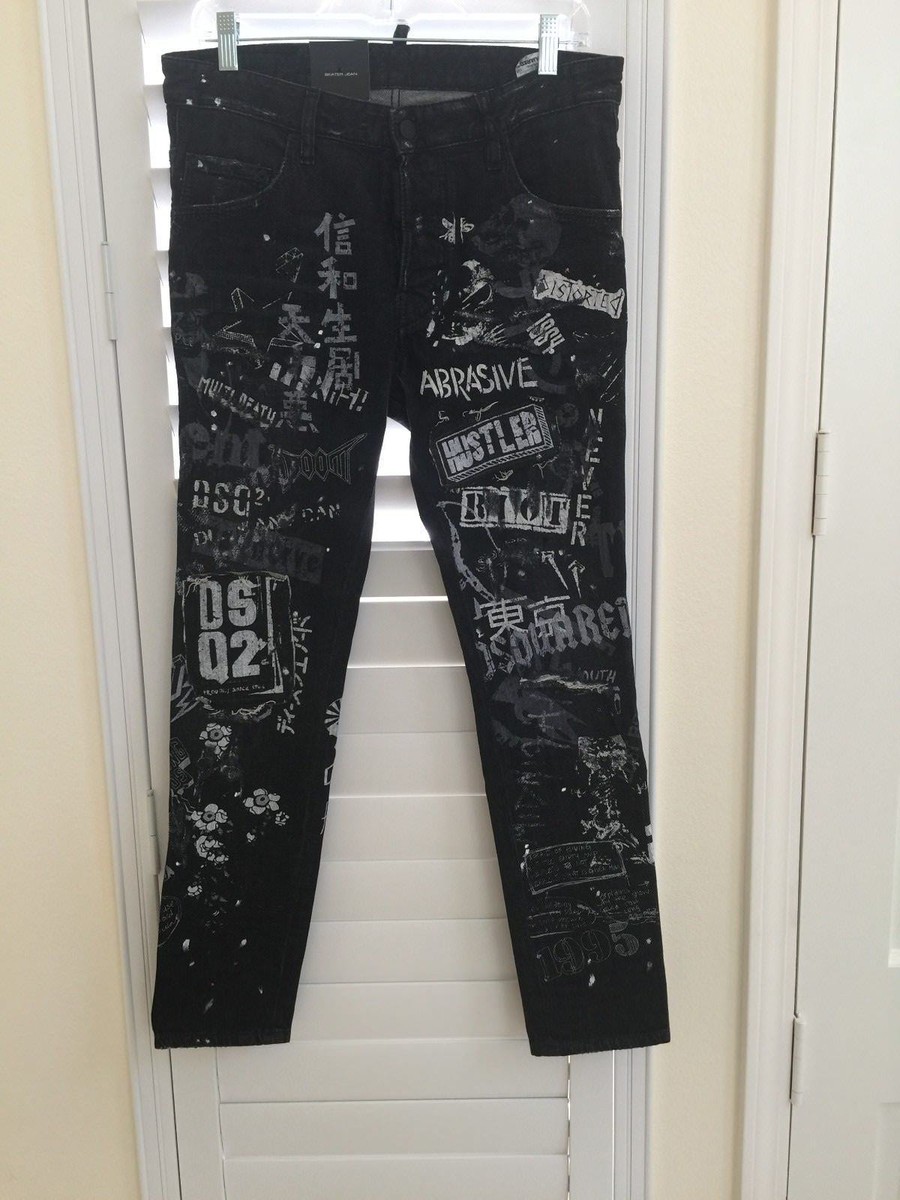 DSQUARED2 Skater Jeans 5 Pockets White Graffiti BLACK ITALY