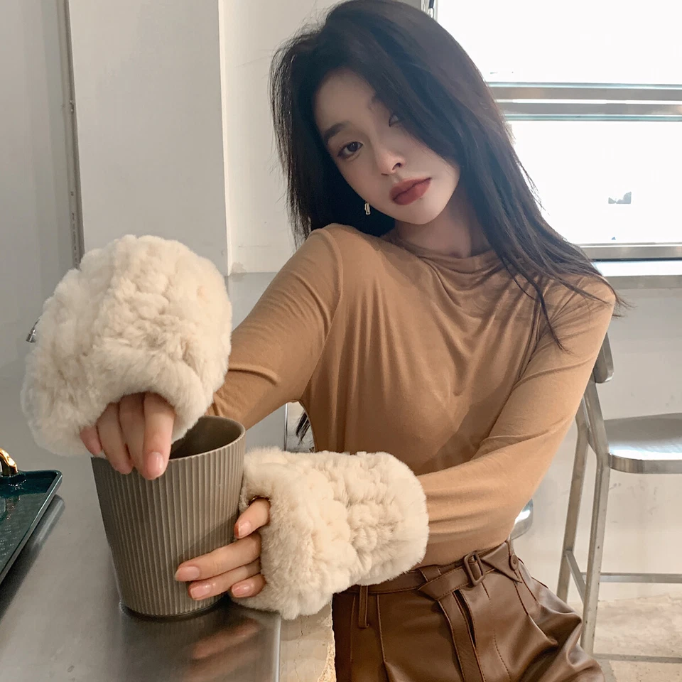 Женские теплые реальный Rex кроличий мех перчатки зимние вязаные запястье варежки Xams подарок - Изображение 4 из 4