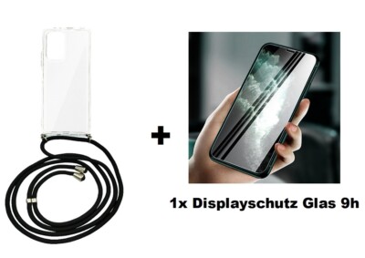 Handykette schwarz + Panzerfolie Glas 9h für Samsung A16 A26 A36 A55 A56 S25