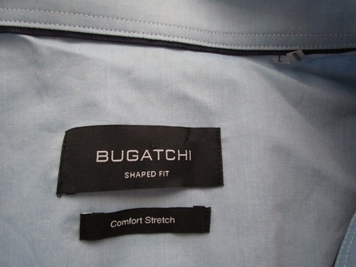 Mens Large Bugatchi Shaped Fit Comfort Stretch SS button shirt blue orange - Picture 4 of 6