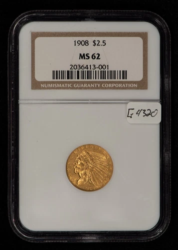 1908 G$2.50 Indian Gold Quarter Eagle - Better Date - NGC MS 62 - VIDEO - G4320