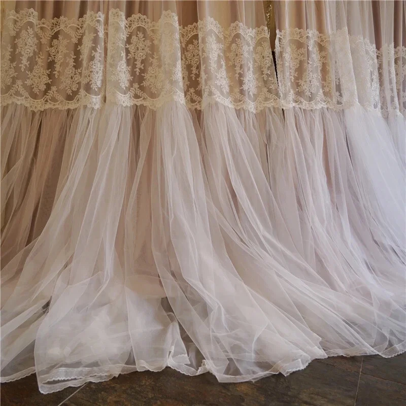 Retro French Curtains for Living Room Bedroom Lace Double-layer Window Drapes - Image 4 of 4