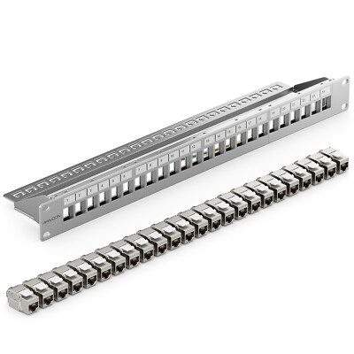 19'' Patchpanel 24 Port 1HE + 24x CAT6a Keystone Modul Kupplung Kabel Verbinder
