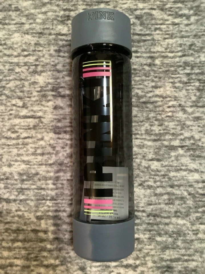 Botella de agua Victoria's Secret rosa campus logotipo azul cromado 24 oz rara nueva con etiquetas Foto 2 de 4