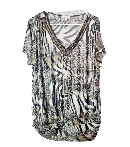 Débardeur Fashion Bug Taille 4X (plus) Bleu à Volants Imprimé Animalier – Chic Et Léger