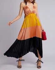 $745 Ulla Johnson Runway Gisella Pleated Halterneck Asymmetrical Dress Size 8