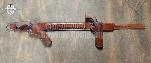 Western Leather Holster Gun Belt 44 / 45 Brown Hand Made Cowboy Revolver Pistol - Picture 4 of 14