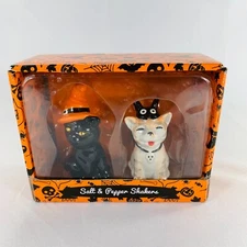 Halloween Cat Salt & Pepper Shakers (Bat & Witch Costumes)