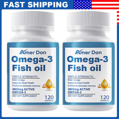 Omega 3 Fish Oil Capsules 3x Strength 3600mg EPA & DHA Highest Potency 2Bottles