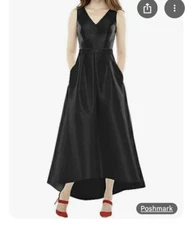 Alfred Sung Long V-Neck Fit & Flare Dress, Black w/Pockets Sz 8 Cocktail Wedding