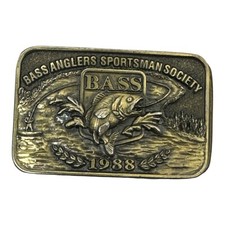 Belt Buckle Vintage 1988 BASS Bass Anglers Sportsman Society Brass USA Made