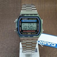 Casio A168WA-1W Digital Alarm Edelstahl Illuminator Vintage Uhr A168WA-1