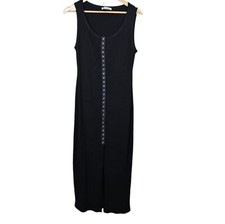 Reformation Ribbed Maxi Dress Black Size Large Snap Front Sleeveless