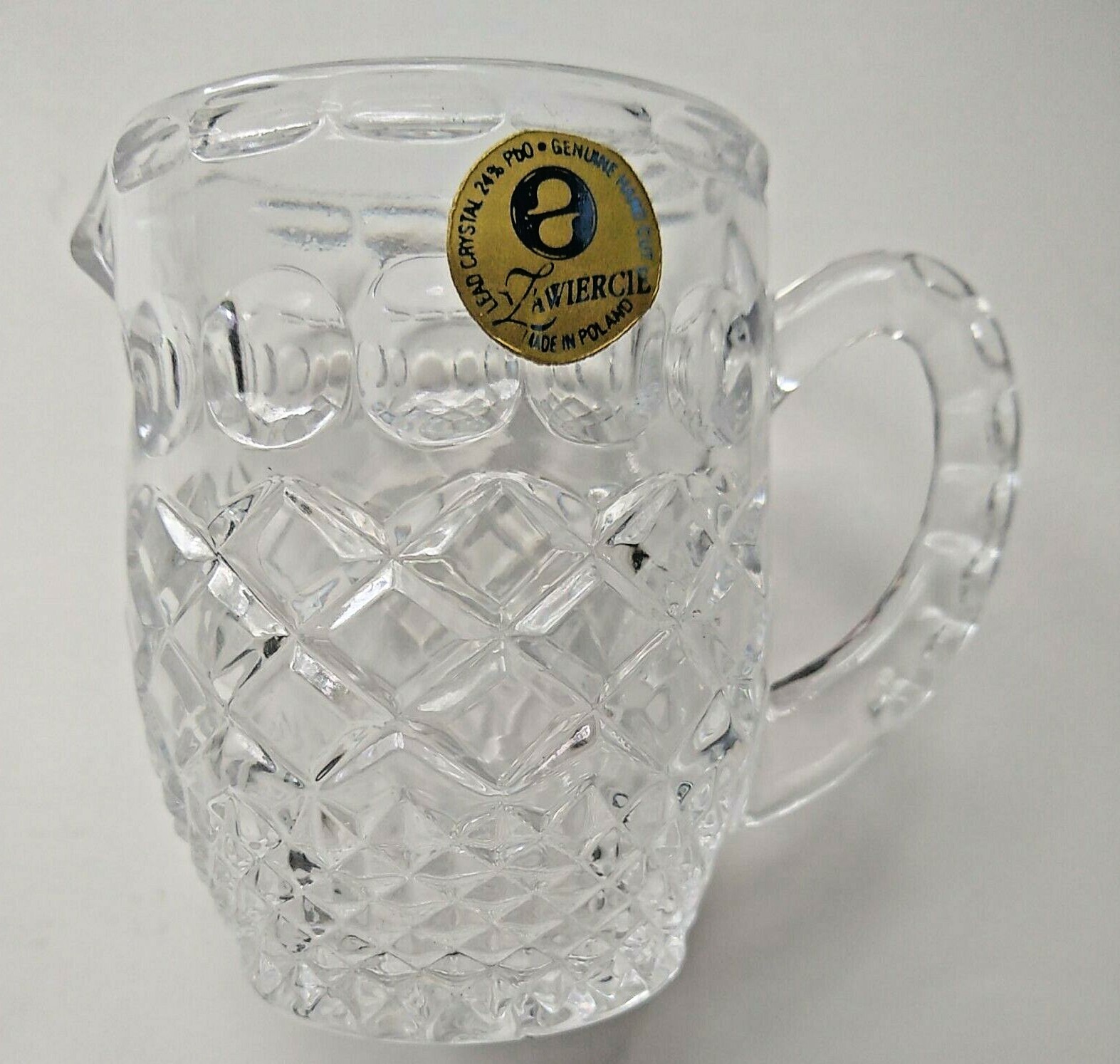 Vintage Zawiercie Lead Crystal Etched Cut Glass Small Creamer Pitcher 3.5" eBay