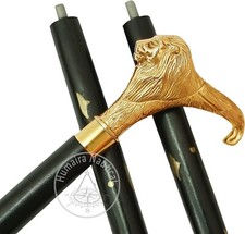DESIGNER GOLDEN BRASS LION HEAD HANDLE BLACK WOODEN WALKING STICK CANE