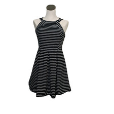 She + Sky Dress Womens Large Open Back Black White Back Zipper Fit n Flare