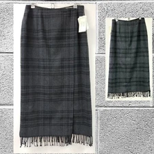 SALE*NEW~FIELD MANOR~SIZE 10~LONG SKIRT,GRAY/BLACK PLAID~BLND W/WOOL~FRINGE WRAP