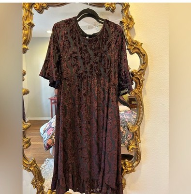 Uncle Frank Sz large Cabernet velvet Burnout Lined Dress
