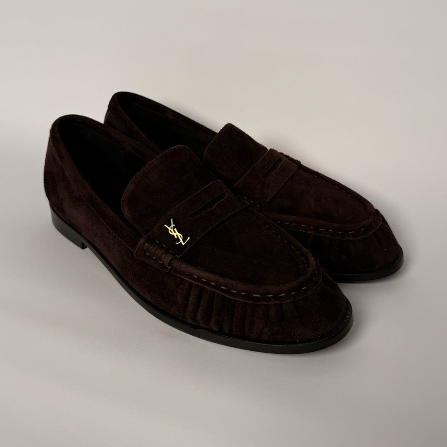 Yves Saint Laurent YSL Men's Brown Suede Slip-On Loafers Good Logo US 9.5