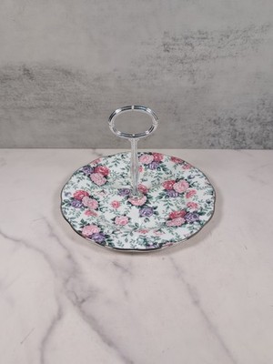 Vintage Royal Albert Rose Garland Bone China Tidbit Tray Snack Plate & Handle