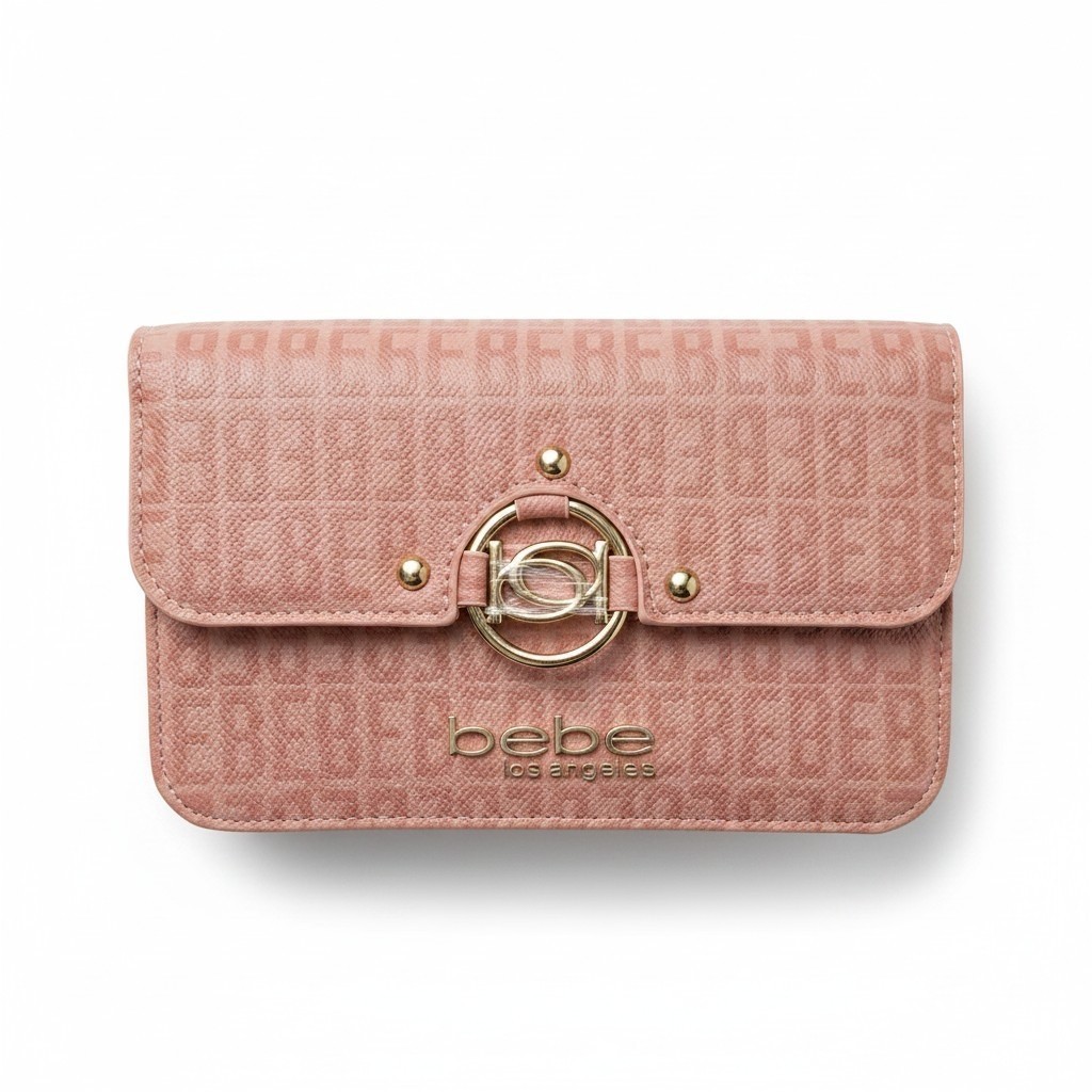 bebe Los Angeles Women’s Pink Logo Crossbody Snap Closure 